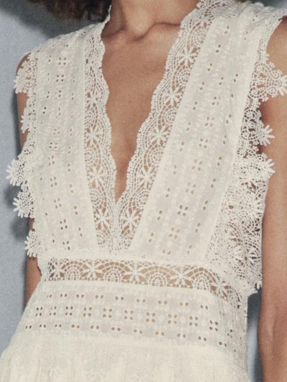 ZARA ZW Collection Ecru Strappy Lace Midi Dress Sz M Bloggers Fave 6895/249 NWT - Picture 9 of 16